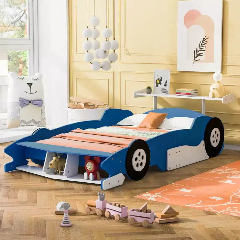 Whisen Letto a Piattaforma Unico a Forma di Auto da Corsa Dimensioni Matrimoniale con Ruote