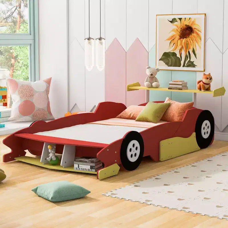 Whisen Letto a Piattaforma Unico a Forma di Auto da Corsa Dimensioni Matrimoniale con Ruote