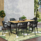 Christopher Knight Home Requeta Set da pranzo da esterno 7 pezzi in legno di acacia e resina con tavolo da pranzo da 70,25", nero/teak