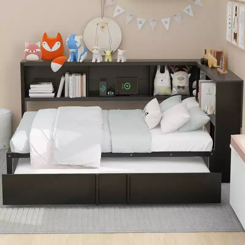 Divano Letto Whisen Matrimoniale in Metallo con Letto Estraibile, Armadietti Contenitore e Porte USB