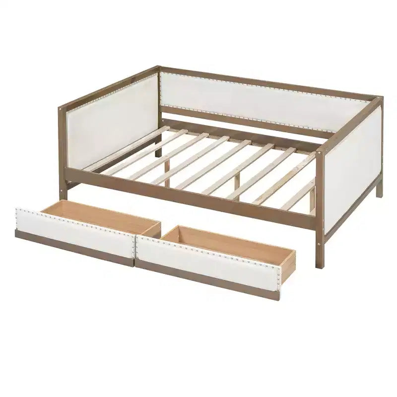 Letto a una piazza e mezza imbottito con letto estraibile e decorazione con borchie