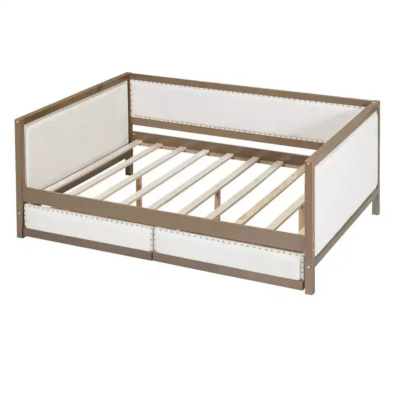 Letto a una piazza e mezza imbottito con letto estraibile e decorazione con borchie