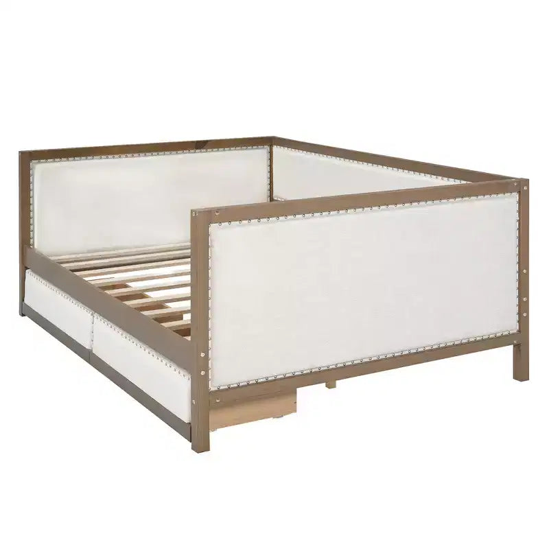 Letto a una piazza e mezza imbottito con letto estraibile e decorazione con borchie