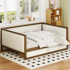 Letto a una piazza e mezza imbottito con letto estraibile e decorazione con borchie