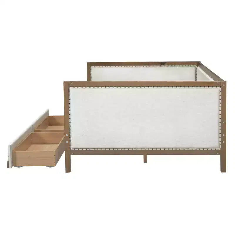 Letto a una piazza e mezza imbottito con letto estraibile e decorazione con borchie