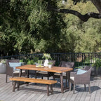 Christopher Knight Home Boland Set da Pranzo da Esterno di 6 Pezzi in Vimini e Legno di Acacia con Panca, Teak/Marrone Multitonale