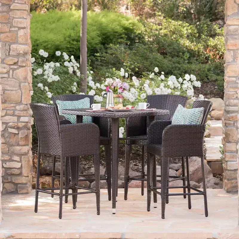 Christopher Knight Home Landis Set Bar da Esterno in Rattan Sintetico da 5 Pezzi, Multimarrone
