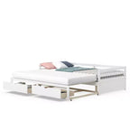 Costway Divano Letto Trasformabile da Singolo a Matrimoniale con 2 Cassetti, Struttura in Legno, per Camera da Letto e Soggiorno, Bianco/Ciliegio