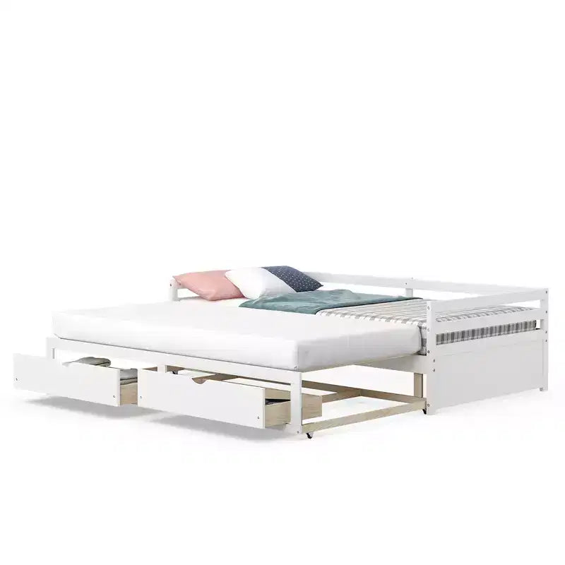 Costway Divano Letto Trasformabile da Singolo a Matrimoniale con 2 Cassetti, Struttura in Legno, per Camera da Letto e Soggiorno, Bianco/Ciliegio