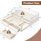 Costway Divano Letto Trasformabile da Singolo a Matrimoniale con 2 Cassetti, Struttura in Legno, per Camera da Letto e Soggiorno, Bianco/Ciliegio