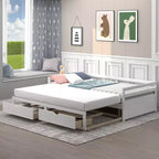 Costway Divano Letto Trasformabile da Singolo a Matrimoniale con 2 Cassetti, Struttura in Legno, per Camera da Letto e Soggiorno, Bianco/Ciliegio