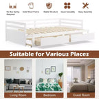 Costway Divano Letto Trasformabile da Singolo a Matrimoniale con 2 Cassetti, Struttura in Legno, per Camera da Letto e Soggiorno, Bianco/Ciliegio