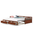 Costway Divano Letto Trasformabile da Singolo a Matrimoniale con 2 Cassetti, Struttura in Legno, per Camera da Letto e Soggiorno, Bianco/Ciliegio