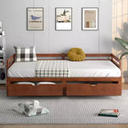 Costway Divano Letto Trasformabile da Singolo a Matrimoniale con 2 Cassetti, Struttura in Legno, per Camera da Letto e Soggiorno, Bianco/Ciliegio