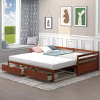 Costway Divano Letto Trasformabile da Singolo a Matrimoniale con 2 Cassetti, Struttura in Legno, per Camera da Letto e Soggiorno, Bianco/Ciliegio