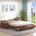 Costway Divano Letto Trasformabile da Singolo a Matrimoniale con 2 Cassetti, Struttura in Legno, per Camera da Letto e Soggiorno, Bianco/Ciliegio