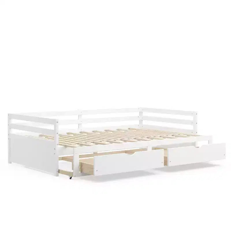 Costway Divano Letto Trasformabile da Singolo a Matrimoniale con 2 Cassetti, Struttura in Legno, per Camera da Letto e Soggiorno, Bianco/Ciliegio