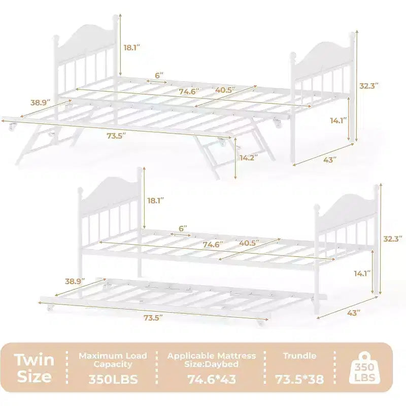 Divano letto a giorno gemello con letto estraibile Elegante telaio in metallo, letto a rotelle sollevabile, perfetto per qualsiasi ambiente