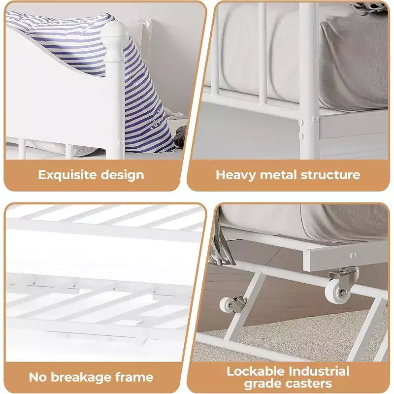 Divano letto a giorno gemello con letto estraibile Elegante telaio in metallo, letto a rotelle sollevabile, perfetto per qualsiasi ambiente