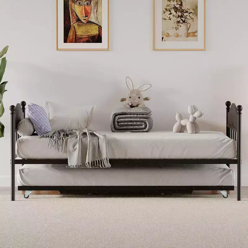 Divano letto a giorno gemello con letto estraibile Elegante telaio in metallo, letto a rotelle sollevabile, perfetto per qualsiasi ambiente