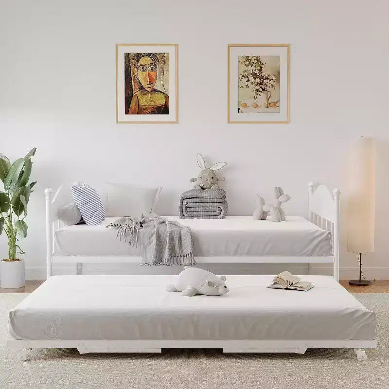 Divano letto a giorno gemello con letto estraibile Elegante telaio in metallo, letto a rotelle sollevabile, perfetto per qualsiasi ambiente