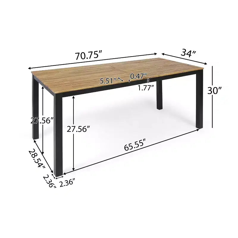 GDFStudio Miramar Set da pranzo da esterno a 7 pezzi in resina di polipropilene e legno di acacia con tavolo da 70, nero e teak