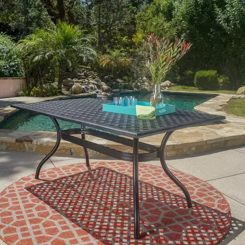 Christopher Knight Home Cayman Outdoor Cast Aluminum Dining Table with Umbrella Hole, Antique Matte Black