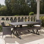 Christopher Knight Home Absher Set da pranzo da esterno a 6 pezzi in vimini e alluminio con panca