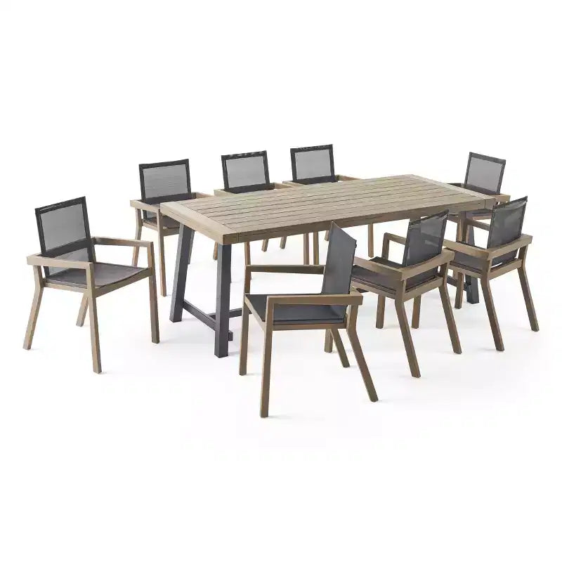 Christopher Knight Home Claude Set da pranzo da esterno 9 pezzi in rete e legno di acacia con tavolo da 79
