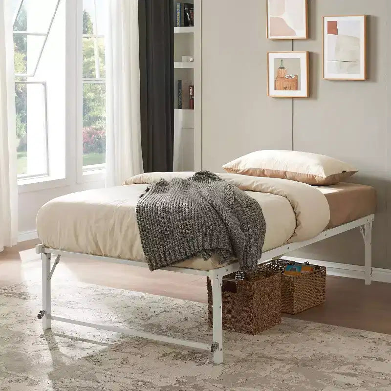 Kings Brand Furniture Letto Estraibile a Scomparsa in Metallo Misura Doppia con Ruote - Soluzione Salvaspazio Robusta ed Elegante