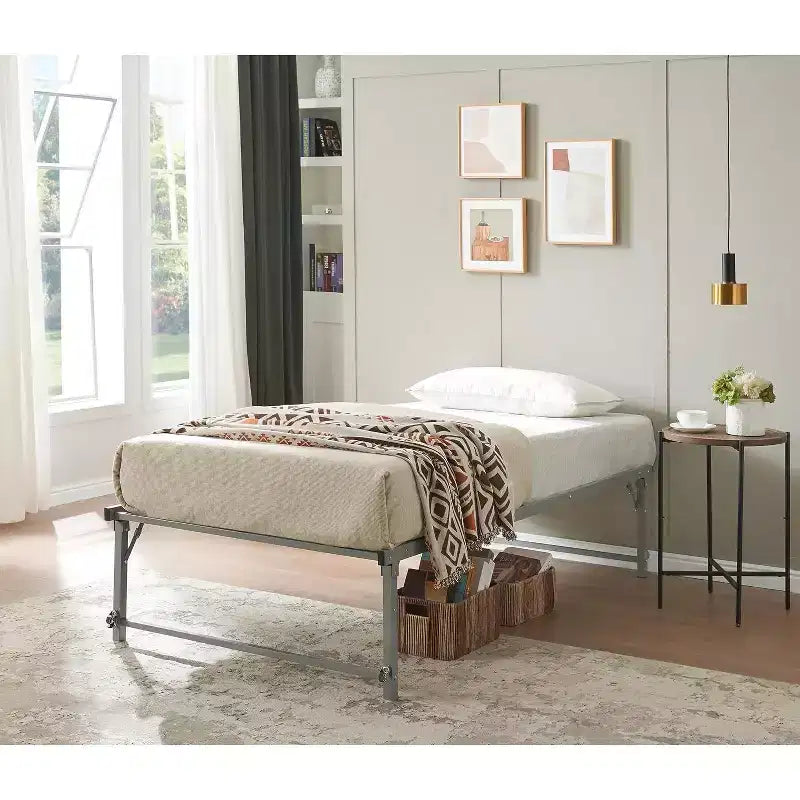 Kings Brand Furniture Letto Estraibile a Scomparsa in Metallo Misura Doppia con Ruote - Soluzione Salvaspazio Robusta ed Elegante