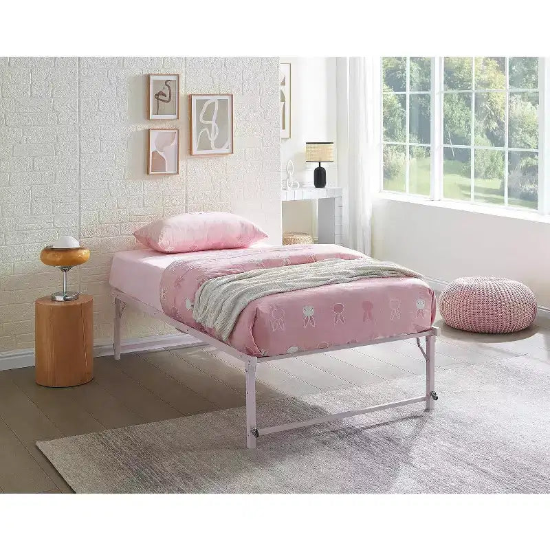 Kings Brand Furniture Letto Estraibile a Scomparsa in Metallo Misura Doppia con Ruote - Soluzione Salvaspazio Robusta ed Elegante