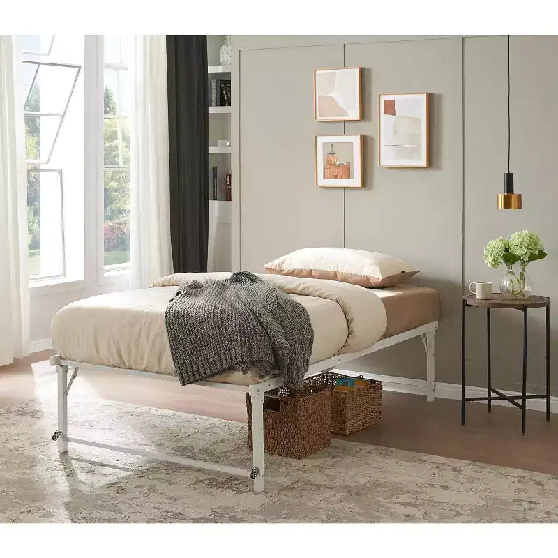 Kings Brand Furniture Letto Estraibile a Scomparsa in Metallo Misura Doppia con Ruote - Soluzione Salvaspazio Robusta ed Elegante