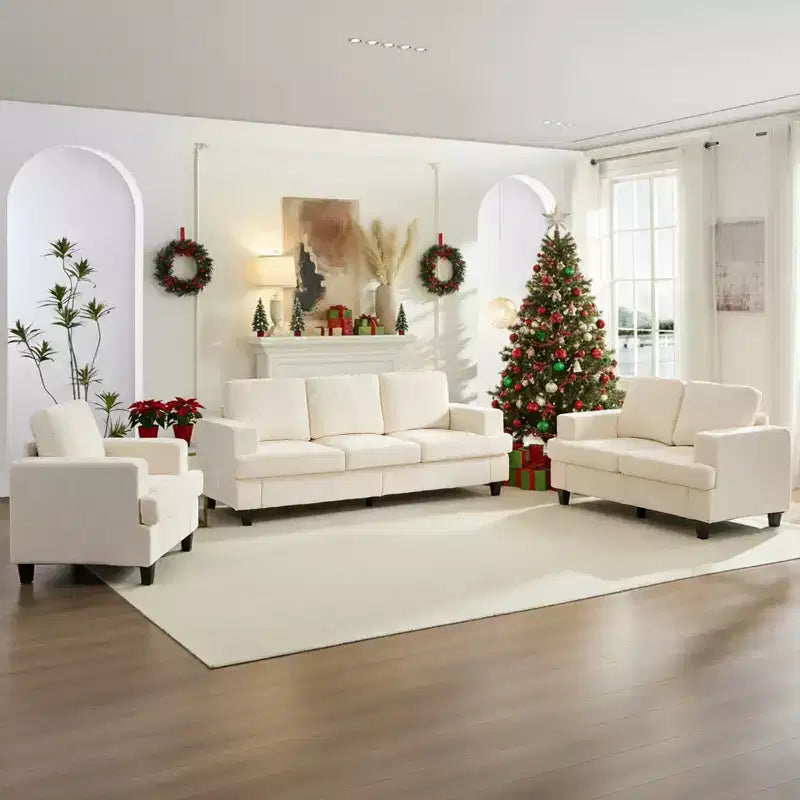 Mjkone 82 Width 3 Piece Living Room Sofa Set, 3 Seat Sofa and Loveseat Sets with Armchair, Modular Sectional Couch Furniture Sets