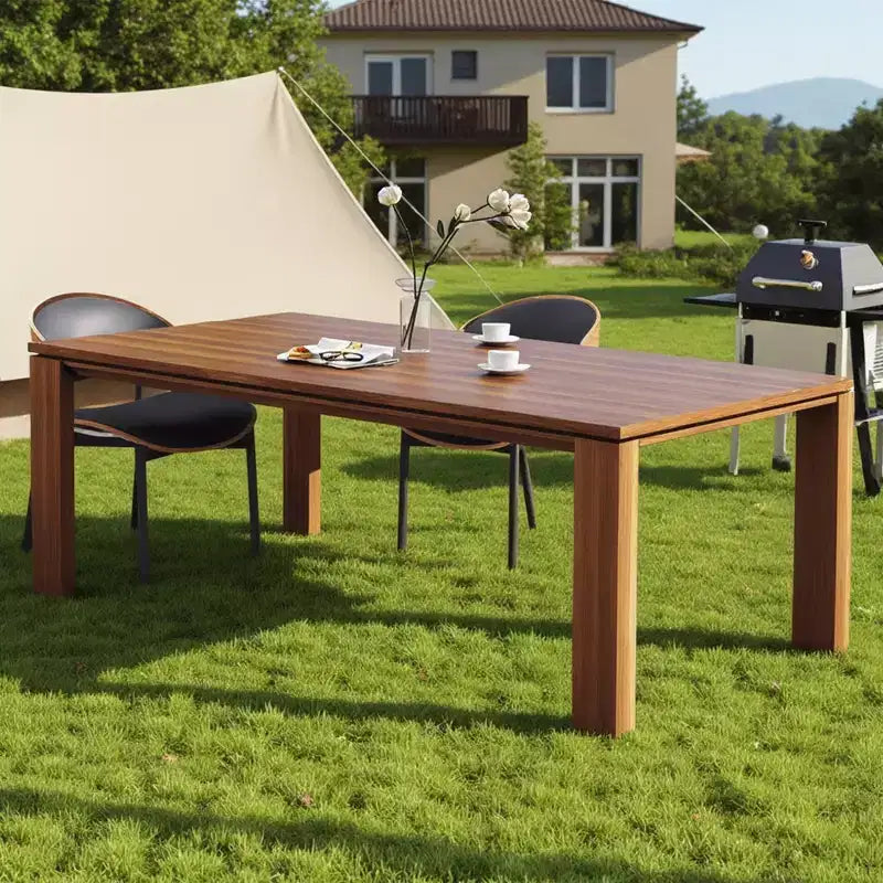 Luck Live Modern Patio Dining Tables 62.99 inches solid wood outdoor dining table/Brown accommodating 4-6 people