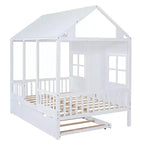 Whisen Letto a Capanna in Legno Full Size con Letto Estraibile Twin Size, Divano Letto in Legno