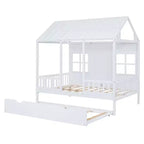Whisen Letto a Capanna in Legno Full Size con Letto Estraibile Twin Size, Divano Letto in Legno