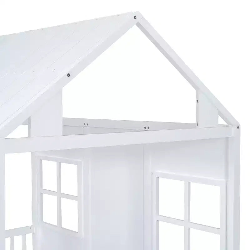 Whisen Letto a Capanna in Legno Full Size con Letto Estraibile Twin Size, Divano Letto in Legno