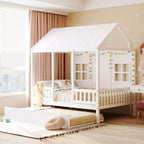 Whisen Letto a Capanna in Legno Full Size con Letto Estraibile Twin Size, Divano Letto in Legno
