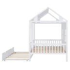 Whisen Letto a Capanna in Legno Full Size con Letto Estraibile Twin Size, Divano Letto in Legno
