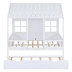 Whisen Letto a Capanna in Legno Full Size con Letto Estraibile Twin Size, Divano Letto in Legno