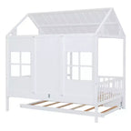 Whisen Letto a Capanna in Legno Full Size con Letto Estraibile Twin Size, Divano Letto in Legno