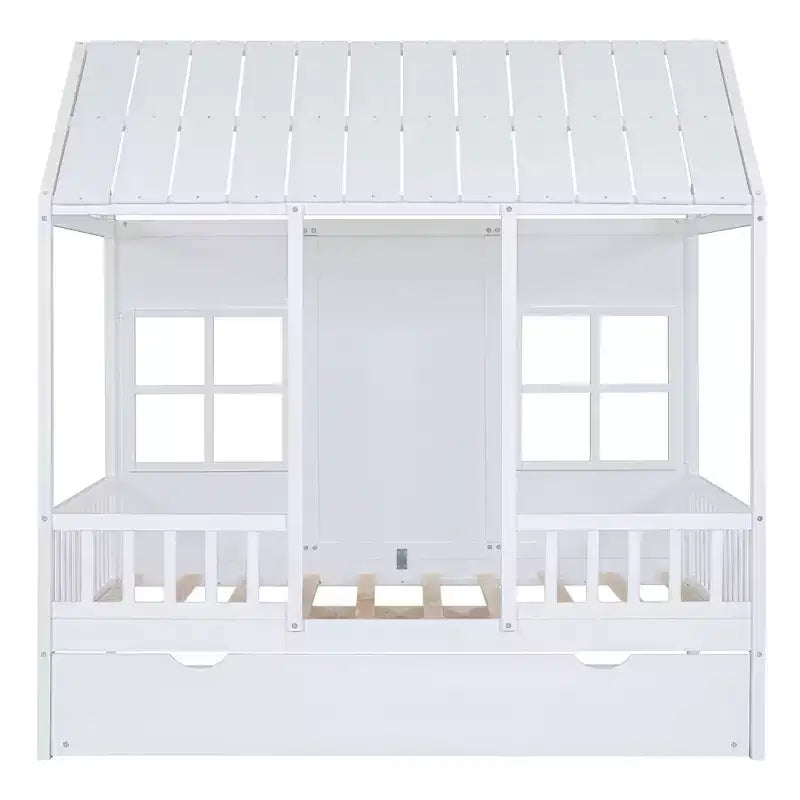 Whisen Letto a Capanna in Legno Full Size con Letto Estraibile Twin Size, Divano Letto in Legno