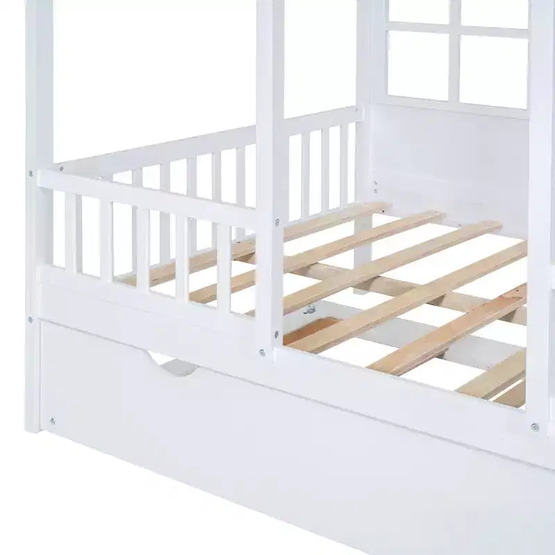 Whisen Letto a Capanna in Legno Full Size con Letto Estraibile Twin Size, Divano Letto in Legno