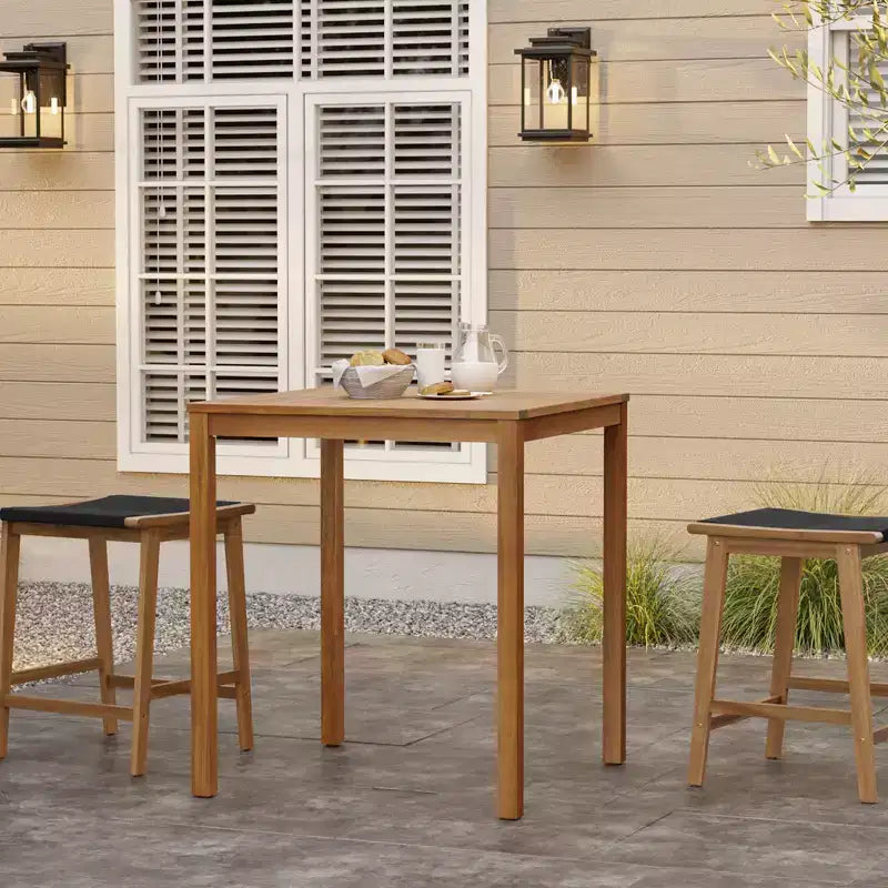 LuxenHome Tavolo da pranzo da esterno in legno di acacia marrone, altezza bancone, 94 cm, per 4 persone
