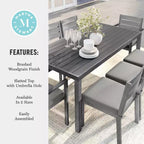 Martha Stewart Bedford 71 Tavolo da esterno-interno con finitura in alluminio spazzolato effetto venature del legno