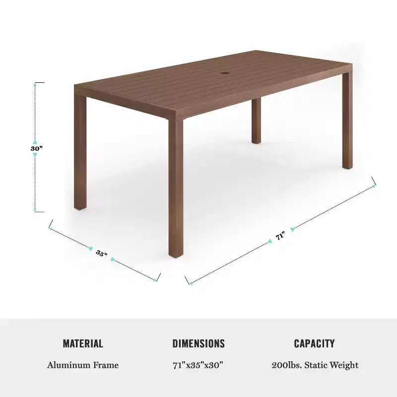 Martha Stewart Bedford 71 Tavolo da esterno-interno con finitura in alluminio spazzolato effetto venature del legno