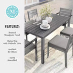 Martha Stewart Bedford 62 Tavolo da patio per interni-esterni con finitura in alluminio spazzolato effetto legno
