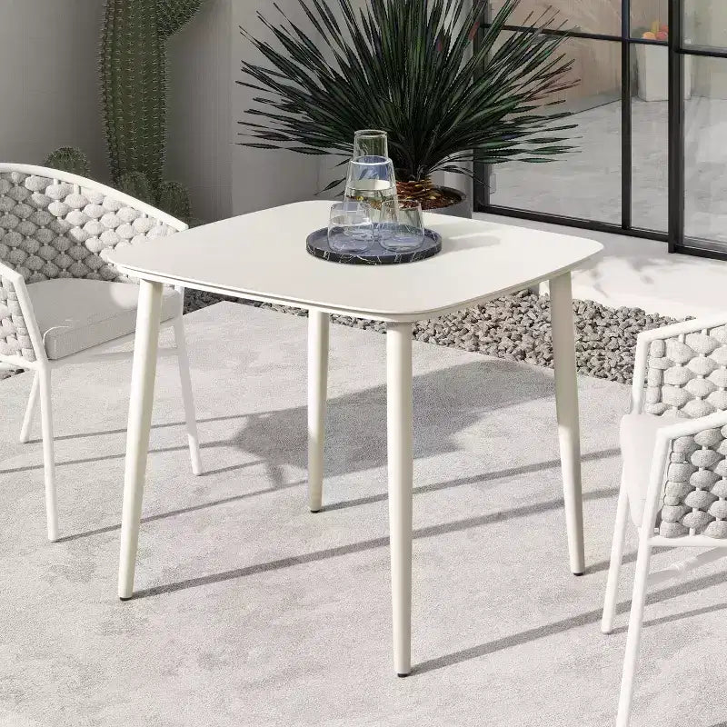 Jennifer Taylor Home Santorini Tavolo Quadrato da Esterno da 33,5 Pollici Grigio Beige Chiaro