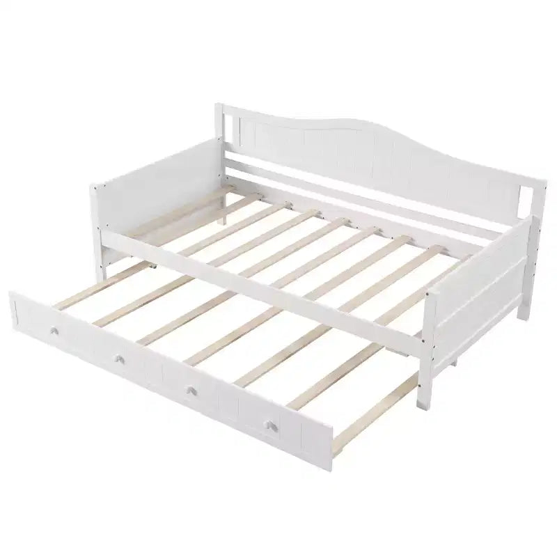 Costway Divano Letto a Una Piazza con Letto Estraibile in Legno Massiccio con Doghe, Letto per Ospiti Bianco/Grigio